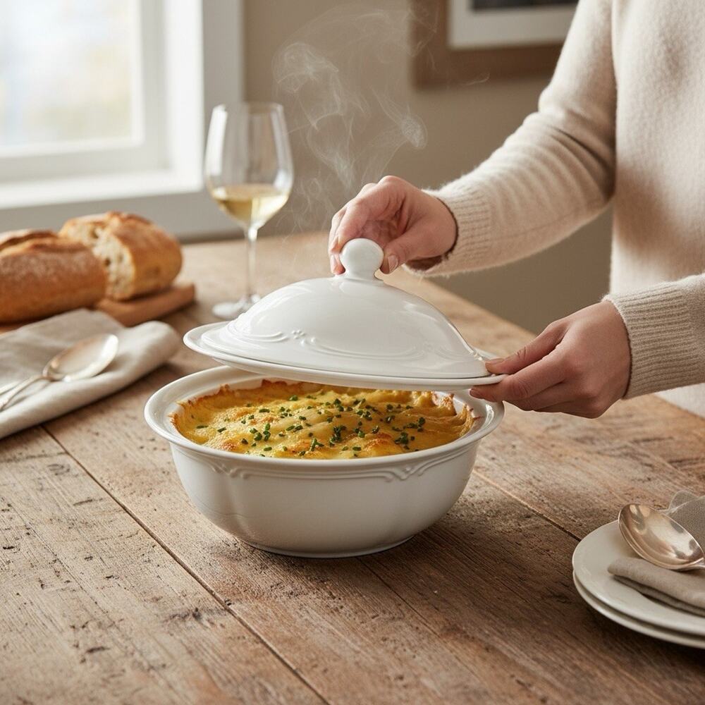 Pfaltzgraff Filigree 2 Quart White Stoneware Round Covered Casserole